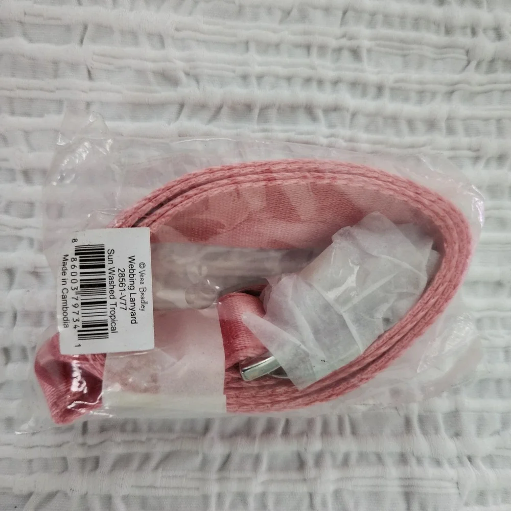 Vera Bradley Webbing Lanyard Sun Washed Tropical Pink Logo 28561-V77 New